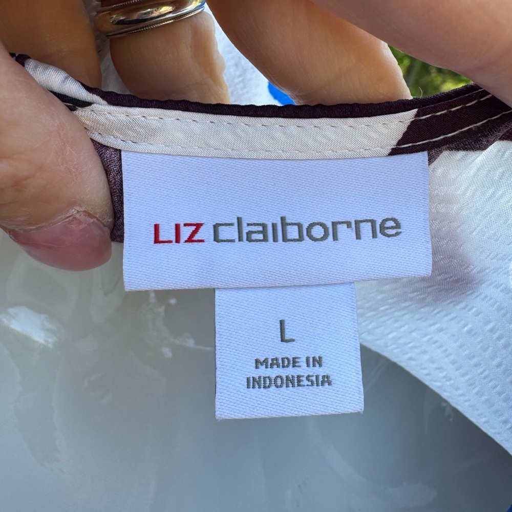 Liz Clairborne Women's Blue Black White Long Sleeve Blouse Sz Large lightweight - Picture 8 of 12